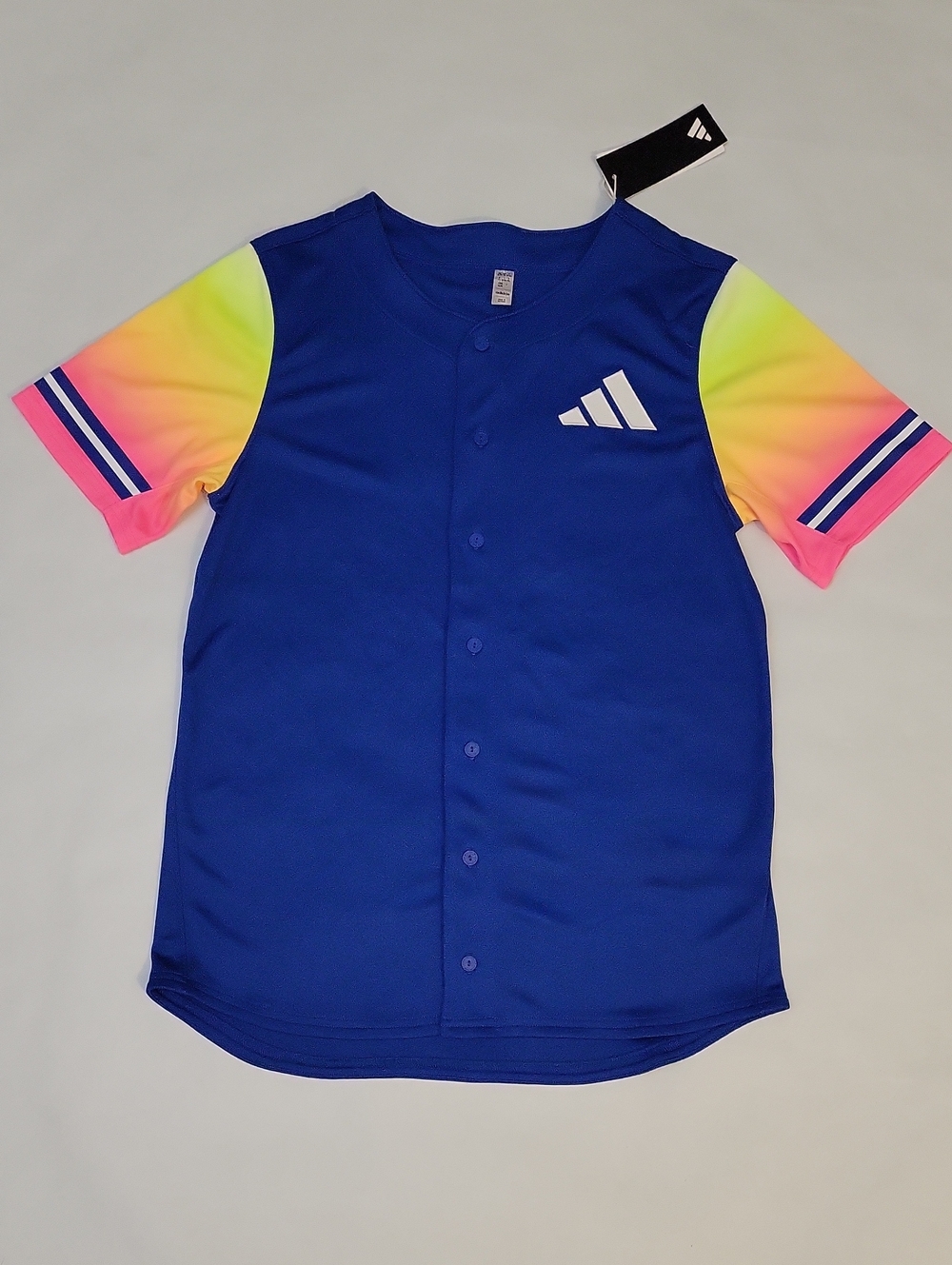 NWT Adidas Youth Boys Warpspeed Full Button Royal Blue Baseball Jersey Size XL